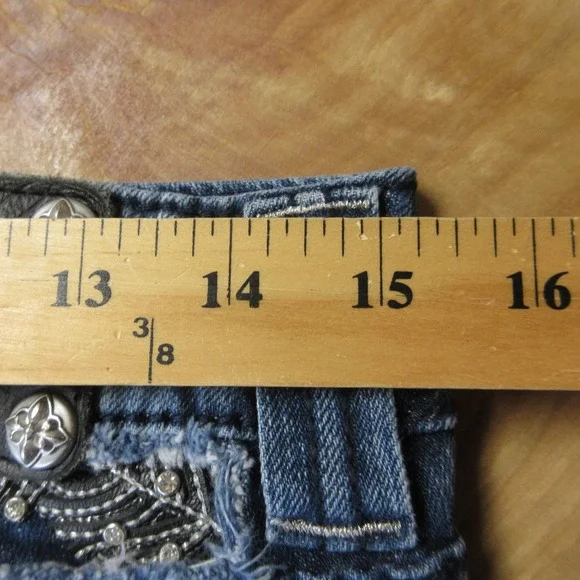 MISS ME Embellished Denim Jean Capris Sz 29 Blue Distressed Flap Pockets JP6085P - Picture 14 of 16